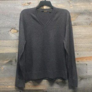 Murano Italian Merino Wool V-Neck Sweater Gray XL